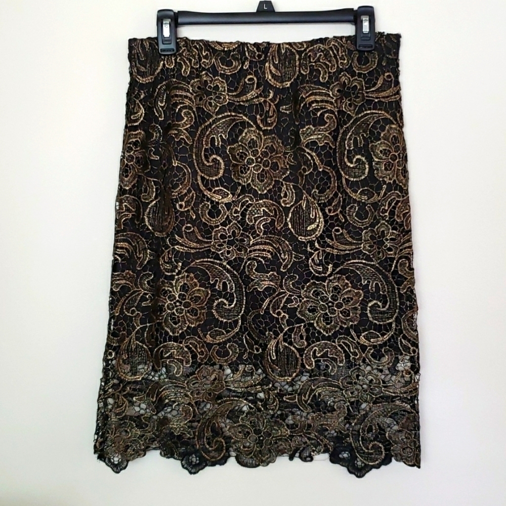 Sans souci pencil skirt, black gold, midi, women's size large